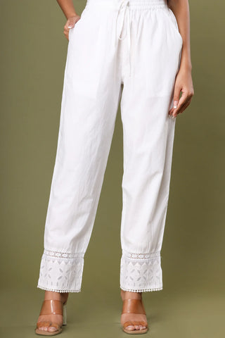 Cotton Solid White Pant