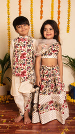 Cotton Slub Off White Floral Print Sharara Set with Soft Net Dupatta