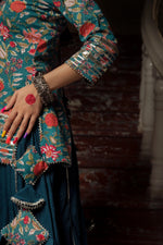 Cotton Blue Block Print Kurta Skirt Set with Dupatta