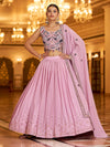 Dusty Pink Georgette Heavy Embroidered Lehenga Set with Contrast Cotton Dupatta