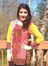 Polyester French Crepe Yellow & Red Printed Kurti/Tunic - Ria Fashions