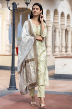 Modal Silk Green Floral Print Suit Set with Dupatta - Ria Fashions