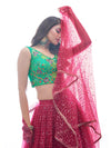 Green & Red Art Silk Embroidered Blouse with Soft Net Lehenga & Chinon Dupatta