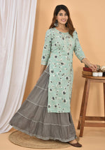 Cotton Grey Floral Print Sharara Suit Set - Ria Fashions
