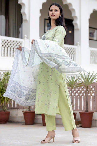 Green Modal Silk Floral Print Suit Set - Ria Fashions