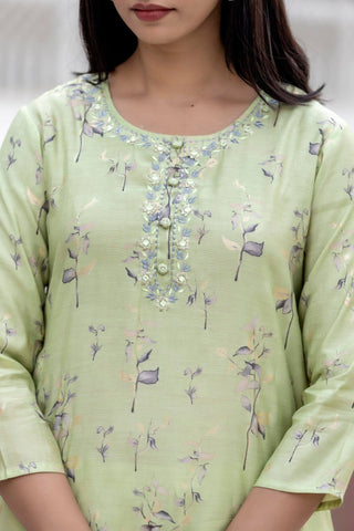 Green Modal Silk Floral Print Suit Set - Ria Fashions