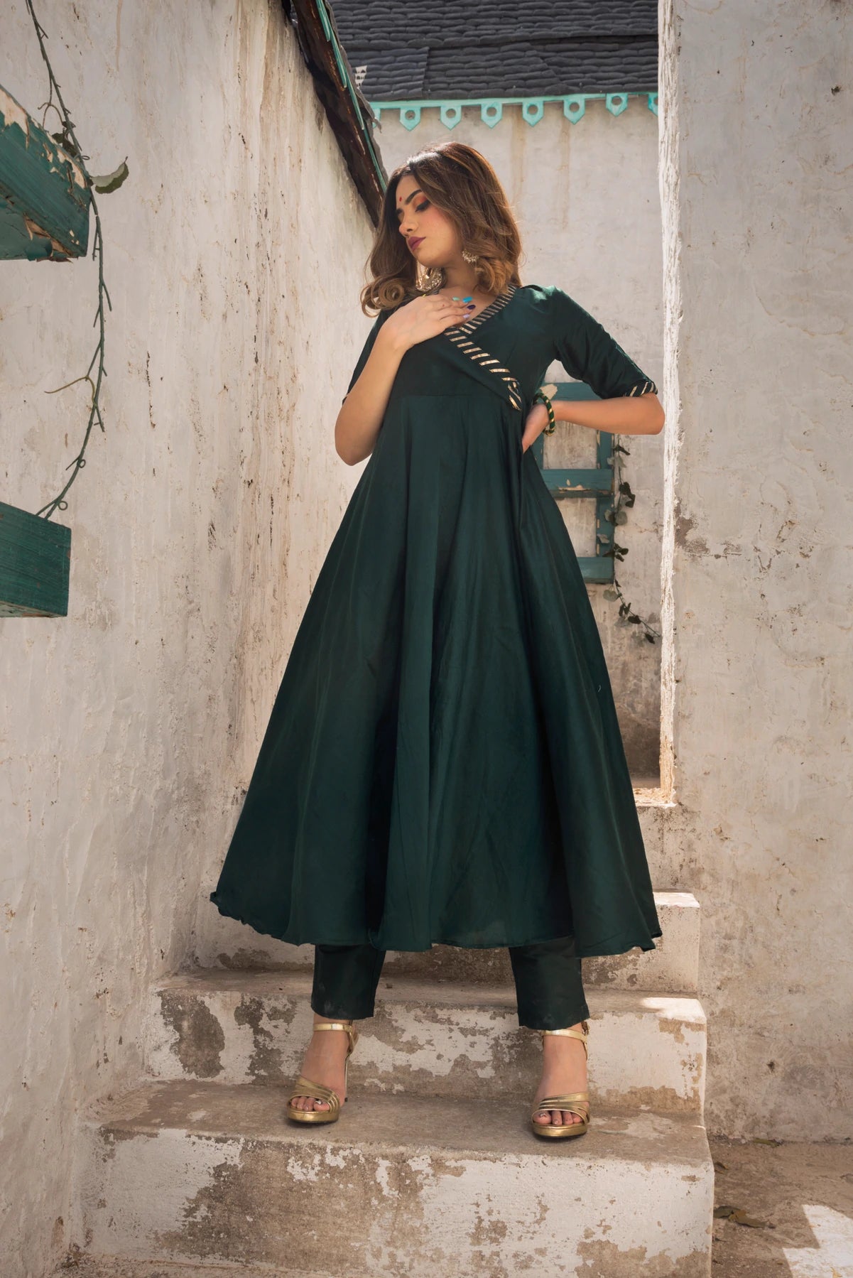 Dark green anarkali dress hot sale