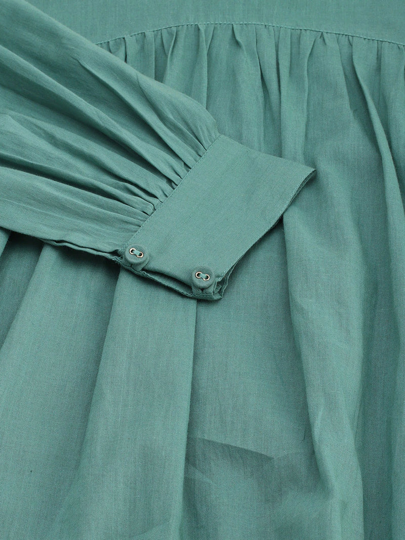 Solid Sea Green Cotton Dress - Ria Fashions