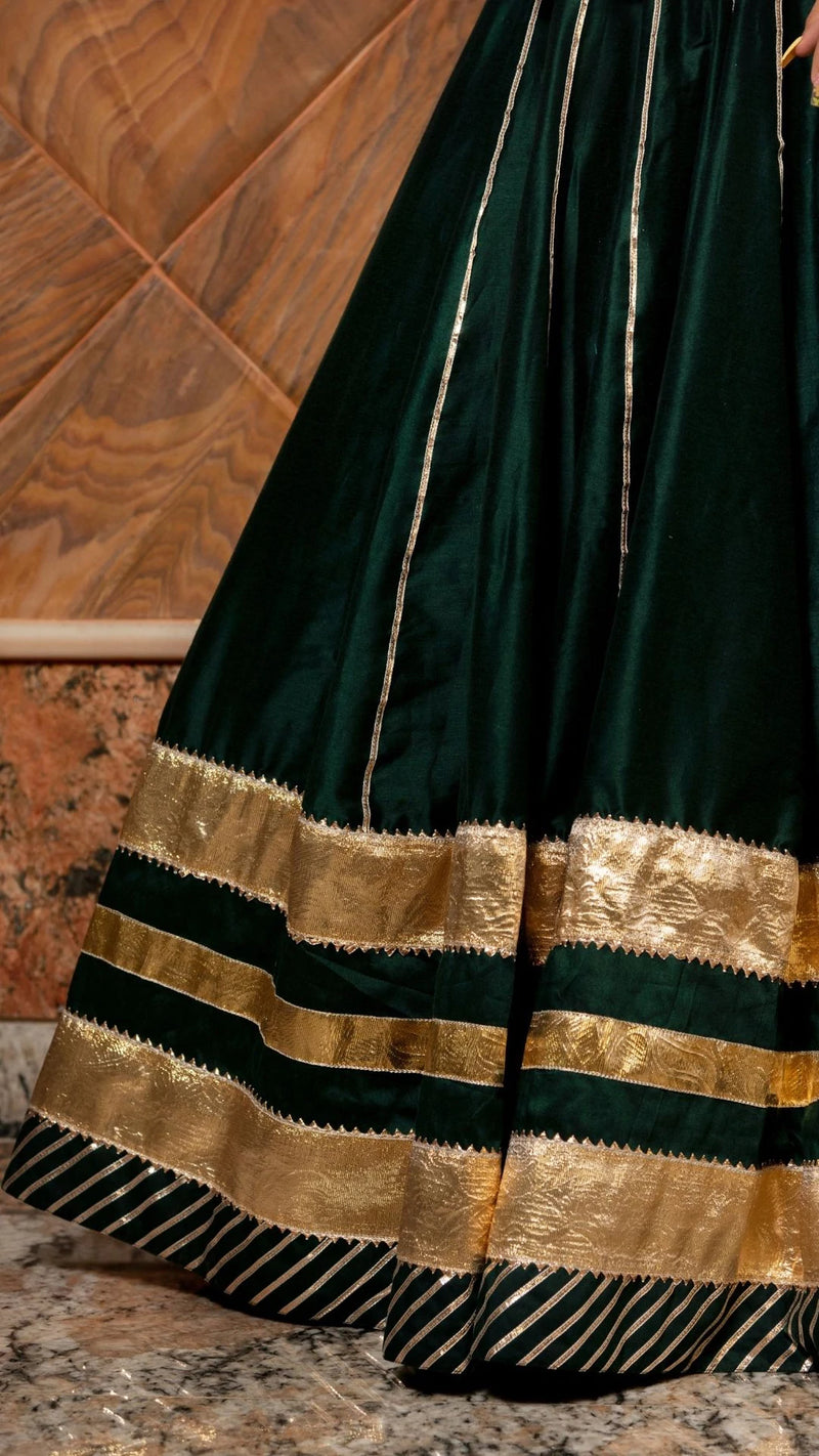 Solid Dark Green Cotton Silk Lehenga Set - Ria Fashions