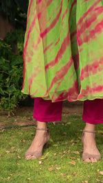 Green-Pink Tie Dye Anarkali Suit Set - Ria Fashions
