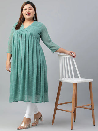 Green Poly Chiffon A Line Kurta