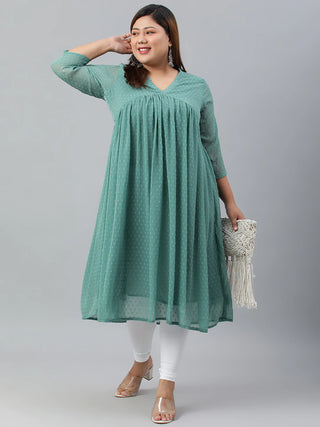 Green Poly Chiffon A Line Kurta