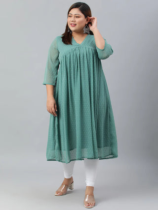 Green Poly Chiffon A Line Kurta