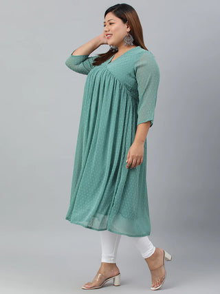 Green Poly Chiffon A Line Kurta