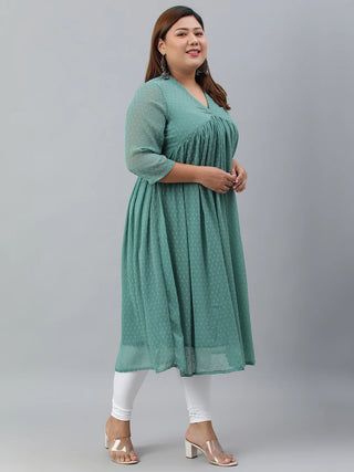 Green Poly Chiffon A Line Kurta