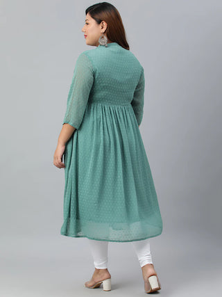 Green Poly Chiffon A Line Kurta