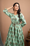 Cotton Green Booti Print Anarkali Style Gown - Ria Fashions