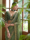 Organza Olive Green Embroidered Saree with Art Silk Blouse - Ria Fashions