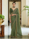 Organza Olive Green Embroidered Saree with Art Silk Blouse - Ria Fashions