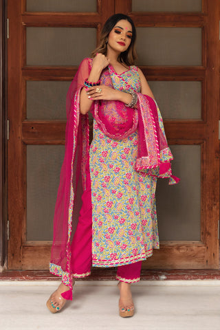 Cotton Green Printed Suit Set - Ria Fashions