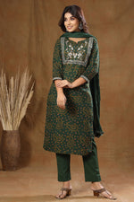 Cotton Green Bandhej Print Suit Set with Dupatta