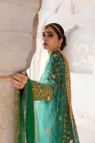 Green Georgette Embroidered Gown with Organza Dupatta