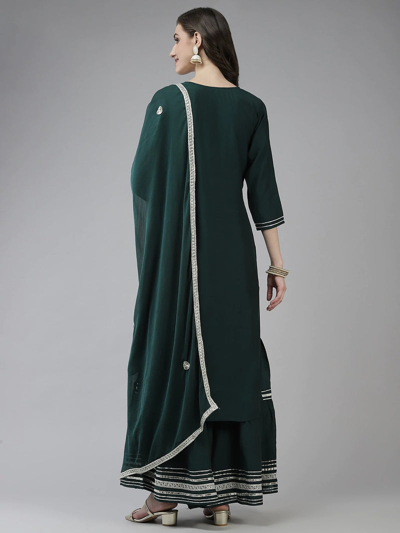 Poly Silk Teal Green Sequinned Detailing Sharara Set with Dupatta - Ria Fashions