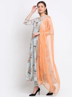 Georgette Grey & Pink Printed Anarkali Suit Set with Chiffon Dupatta - Ria Fashions