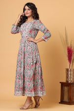 Cotton Grey & Pink Embroidered Gown - Ria Fashions