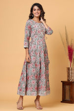 Cotton Grey & Pink Embroidered Gown - Ria Fashions
