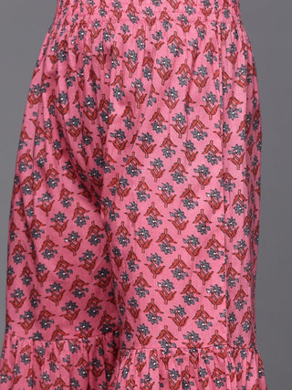 Cotton Grey & Pink Floral Print & Gotta Patti Detailing Sharara Set
