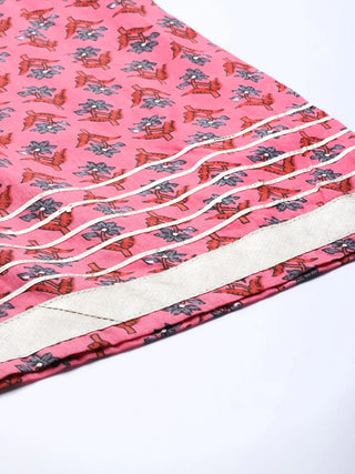 Cotton Grey & Pink Floral Print & Gotta Patti Detailing Sharara Set
