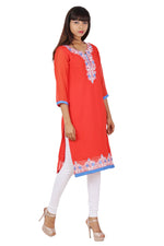 Ready Made Party Wear Red Georgette Work Kurti - Ria Fashions