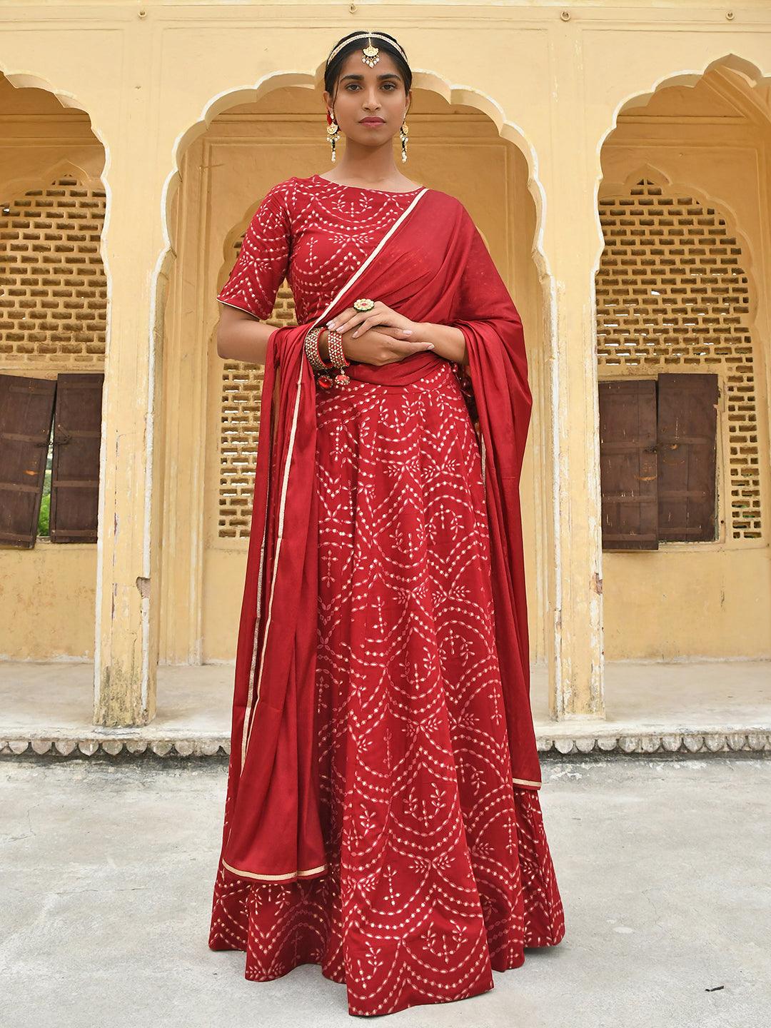 Maroon Rayon Motifs Foil Print Lehenga Choli With Chiffon Dupatta