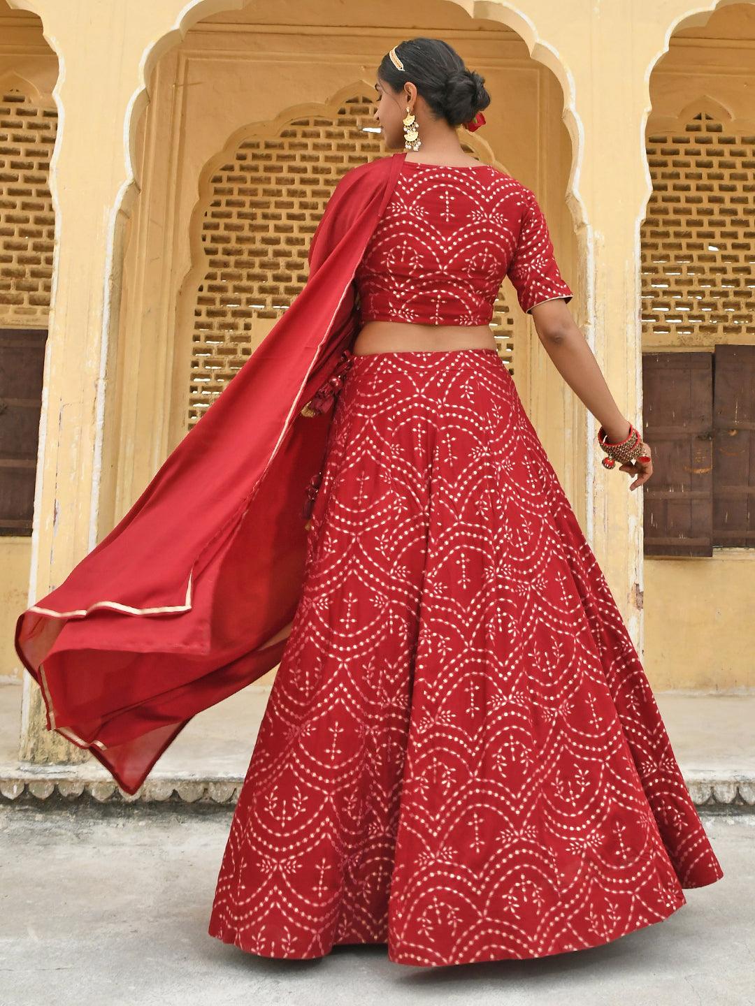 Maroon Rayon Motifs Foil Print Lehenga Choli With Chiffon Dupatta