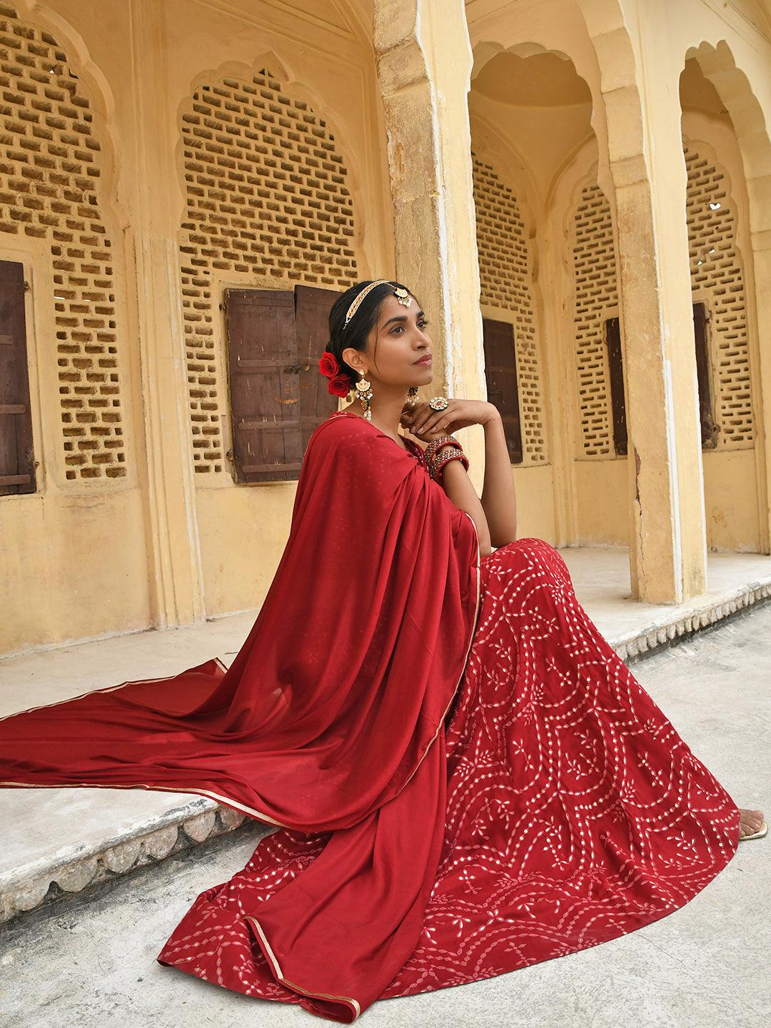 Maroon Rayon Motifs Foil Print Lehenga Choli With Chiffon Dupatta