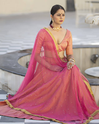 Kanchali-Kalidar Pink Lehenga Set - Ria Fashions