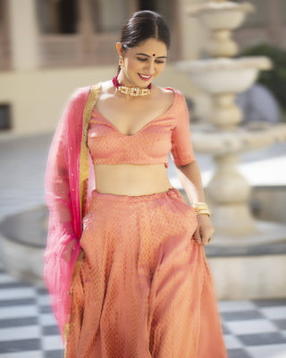 Kanchali-Kalidar Pink Lehenga Set - Ria Fashions