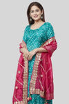Blue Bandhej Ruffle Silk Lehenga Choli with Pink Gotta Embroidered Silk Dupatta - Ria Fashions