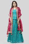 Blue Bandhej Ruffle Silk Lehenga Choli with Pink Gotta Embroidered Silk Dupatta - Ria Fashions