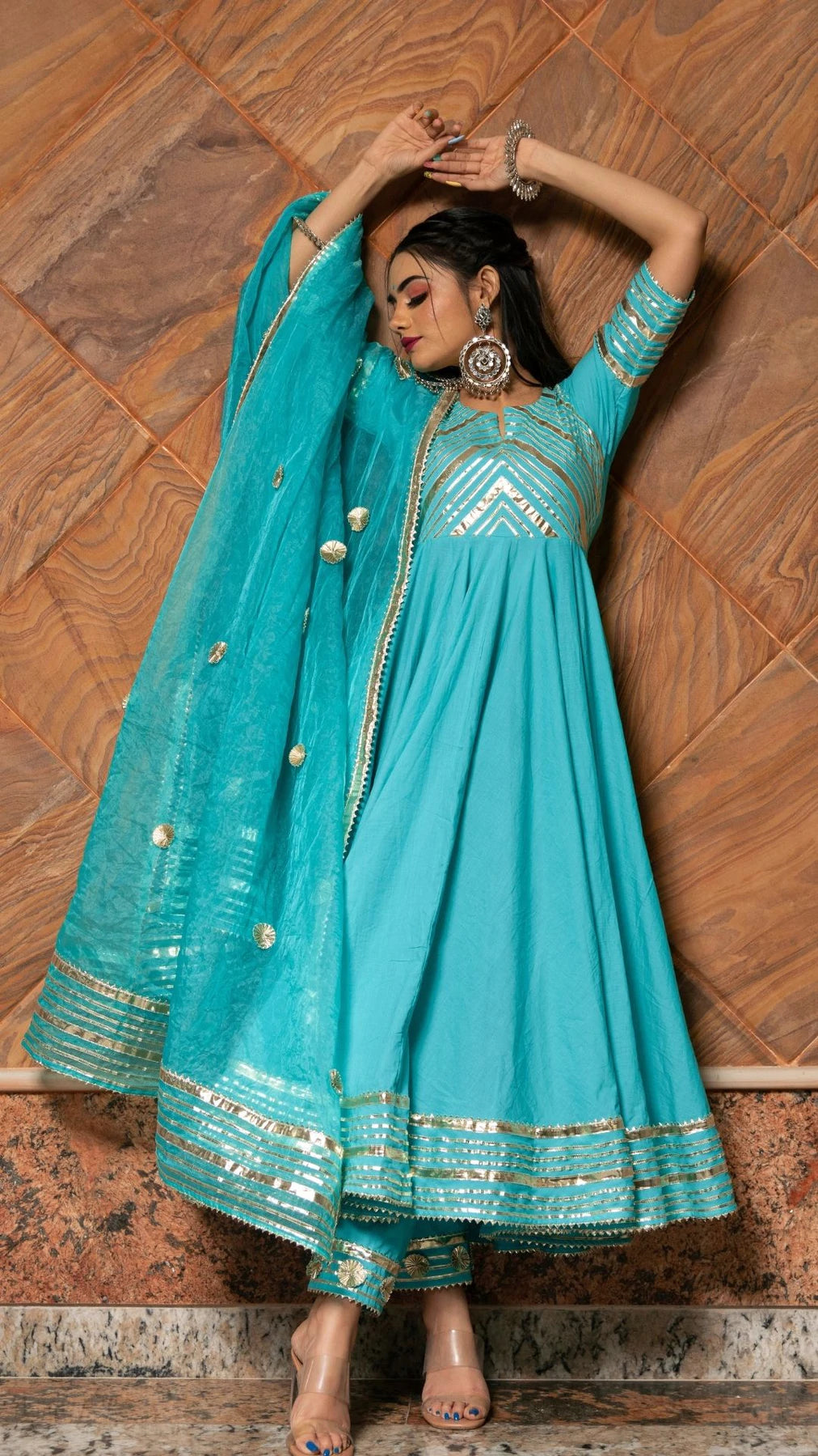 Blue Cotton Anarkali Set Design by Pomcha Jaipur at Pernia's Pop Up Shop  2024