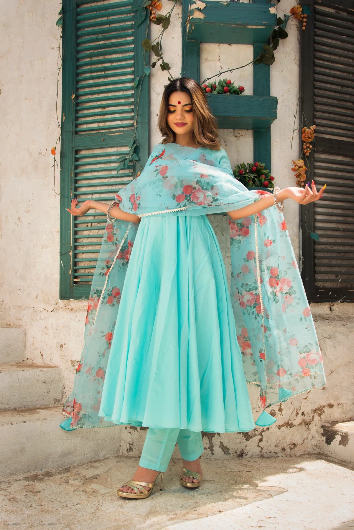 Cotton Light Blue Anarkali Suit Set | Indian Ethnic wear online USA Ria Fashions Cotton Light Blue Anarkali Suit Set | Indian Ethnic wear online USA Ria Fashions