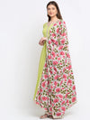 Cotton Lime Green Printed Anarkali Suit with Dupatta - Ria Fashions