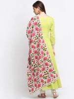 Cotton Lime Green Printed Anarkali Suit with Dupatta - Ria Fashions