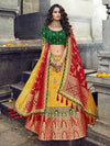Yellow & Green Silk Banarasi Jacquard Lehenga - Ria Fashions