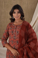 Cotton Brown Paisley Print Suit Set - Ria Fashions