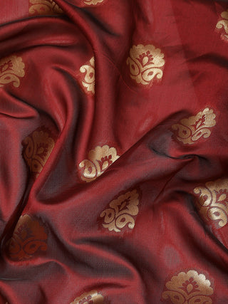 Maroon and Golden Silk Blend Ethnic Motif Woven Design Banarasi Saree