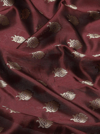 Maroon & Golden Silk Blend Ethnic Motif Woven Design Banarasi Saree