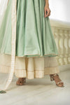 Cotton Solid Mint Green Angrakha Anarkali Suit Set - Ria Fashions
