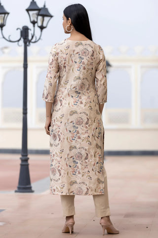 Modal Silk Cream Floral Print Suit Set with Dupatta